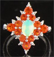 Natural 1.36 ct Fire-White Opal & Diamond Ring