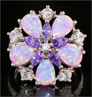 Beautiful Pink Opal, Amethyst, & White Topaz Ring