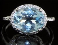Natural 4.45 ct Natural Blue Topaz & Diamond Ring