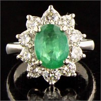 14kt Gold 3.83 ct Oval Emerald & Diamond Ring