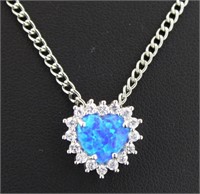 Stunning Halo Style Blue Opal Heart Pendant