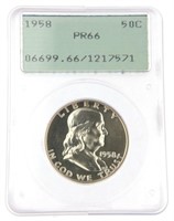 1958 PR66 GEM Franklin Silver Half Dollar
