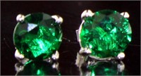 Beautiful 2.20 ct Round Emerald Stud Earrings