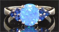 Oval Cut Blue Opal & Sapphire Designer Ring