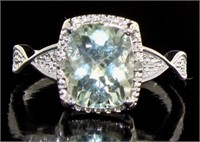 Natural 3.61 ct Green Amethyst & Diamond Ring