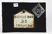 RARE 1949 TRENTON BICYCLE PLATE & CCM LOGO