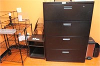 Assorted Office Items; Black Lateral File Cabinet,