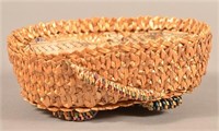 Pennsylvania Folk Art Oval Corn Husk Sewing Basket