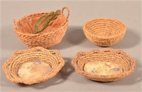 Four Pennsylvania Antique Miniature Coil Baskets.