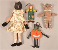 Four Various Vintage/Contemporary Stuffed Dolls.