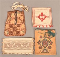 Four Various Antique/Vintage Fabric Privy Bags.