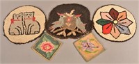 3 Antique/Vintage Hooked Chair Pads and 2 Mats.
