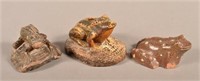 Three Various Antique Earthenware Frog Figures.