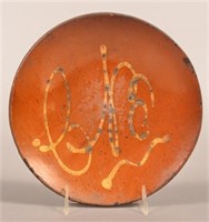 19th Cent. "C.B." Yellow Slip-Decorated Redware Pl
