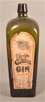 "Genuine Geneva Gin" Olive Green Glass Bottle.