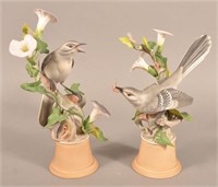 Pair of Boehm Porcelain Mockingbird Figurines.