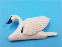 Ivory pin of a swan by Fred Mayac 2.75"