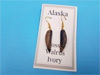 Fossilized walrus ivory earrings               (L
