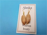 Fossilized walrus ivory earrings               (L