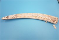 Ivory cribbage board by Pelowok, with scrimshawed