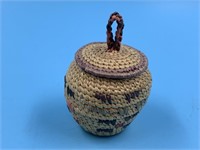 Small lidded grass basket from NW Alaska, 2.25" ta