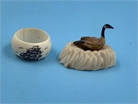 Lot of 2:  tiny ivory carving of a Canadian goose