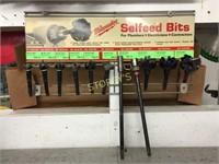 9 Selfeed Bits w/ 2 Extensions & Rack