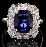 14kt Gold 5.82 ct Cushion Sapphire & Diamond Ring