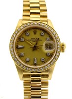 18kt Gold Lady Datejust President Rolex Wristwatch