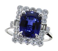 14kt Gold Cushion 4.68 ct Sapphire & Diamond Ring