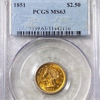 1851 $2.50 Gold Quarter Eagle PCGS - MS63
