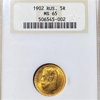 1902 Russian Gold 5 Rouble NGC - MS65