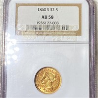 1860-S $2.50 Gold Quarter Eagle NGC - AU58
