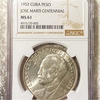 1953 Cuban Silver Peso NGC - MS61