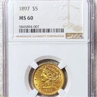 1897 $5 Gold Half Eagle NGC - MS60