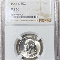 1944-S Washington Silver Quarter NGC - MS65
