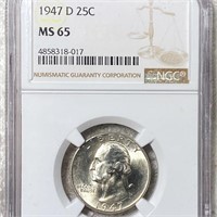 1947-D Washington Silver Quarter NGC - MS65