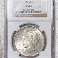 1922-S Silver Peace Dollar NGC - MS61