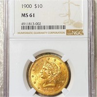 1900 $10 Gold Eagle NGC - MS61