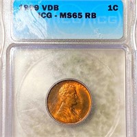 1909 V.D.B. Lincoln Wheat Penny ICG - MS 65 RB