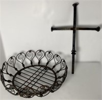 Metal Cross and Open Basket Decor
