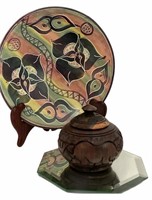 Hand Painted Bowl and Wood Trinket Jar