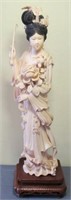 17.5"H. Antique Carved Ivory Oriental Lady Figural