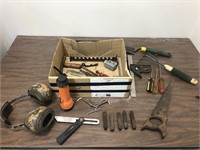 Box tools, garden tools, screwdrivers, stamps,