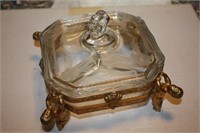 Early 1900`s Divided Serving Dish, Brass Stand