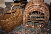 Wicker Animal Cage & Vintage Wicker Basket