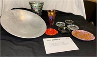 Aluminum Bowl, Carnival Glass, Ashtrays