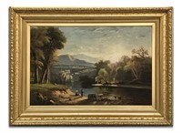 AMERICAN SCHOOL RIVER LANDSCAPE WITH FIGURES