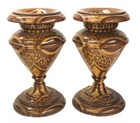 PAIR OF MARQUETRY VASES (12 1/2" X 8" )