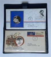 PAIR OF FIRST DAY COVERS, STERLING SILVER MEDALS